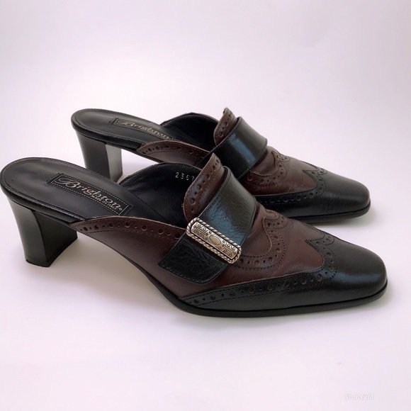 Brighton Shoes - Brighton Leather Thames Brogue Heel Mules